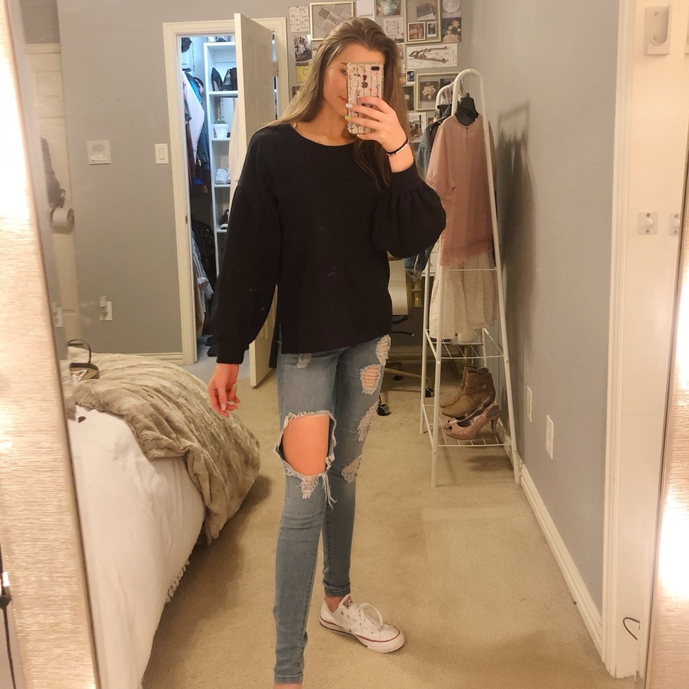 Ana navy blue bell sleeve sweatshirt